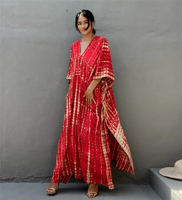 Caftan moderne rouge imprimé